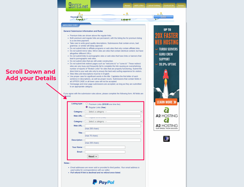 Step 2:fill in the details on 9Sites.net to gain free DR 36 backlink, AI Keyword Research, Backlink Directory, Auto‑publish Blog Article, Steal Competitor Keywords, Longtail Keyword Research, Guest Post Finder, Abun, Abun AI SEO, Seo tool, Free high quality backlinks, Ai content writer, AI SEO tool, ai blog writer, Startup submissions, Startup launch directories, seo content writing, Seo content creation, seo article writing, backlink building, How to Get High-Quality Backlinks for Free