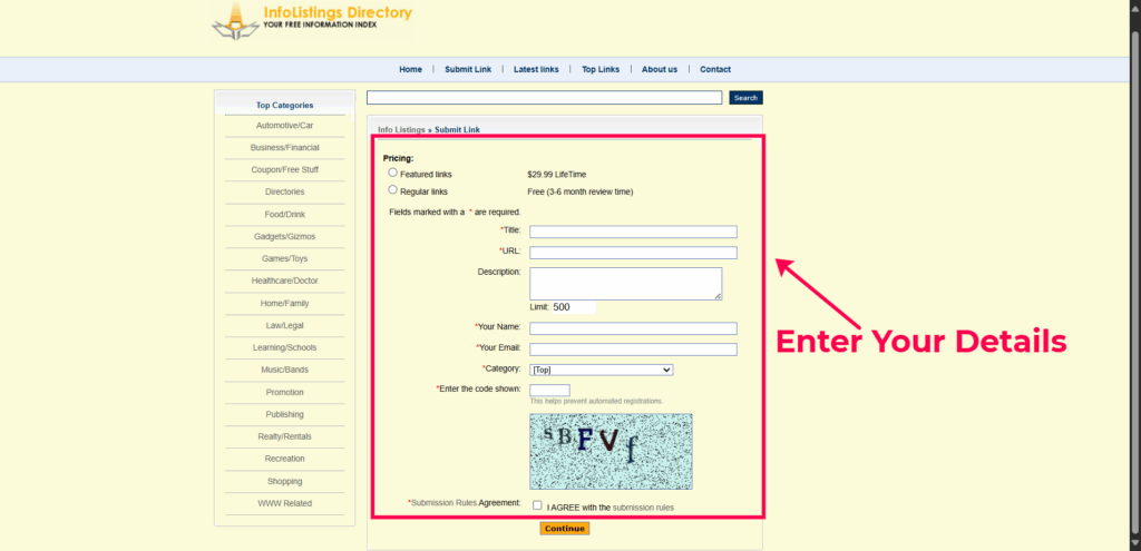 Step 2 : enter your details on info-listing.com listing page to gain free DR 34 backlink, AI Keyword Research, Backlink Directory, Auto‑publish Blog Article, Steal Competitor Keywords, Longtail Keyword Research, Guest Post Finder, Abun, Abun AI SEO, Seo tool, Free high quality backlinks, Ai content writer, AI SEO tool, ai blog writer, Startup submissions, submit your startup, Startup launch directories, seo content writing, Seo content creation, seo article writing, backlink building, How to Get High-Quality Backlinks for Free