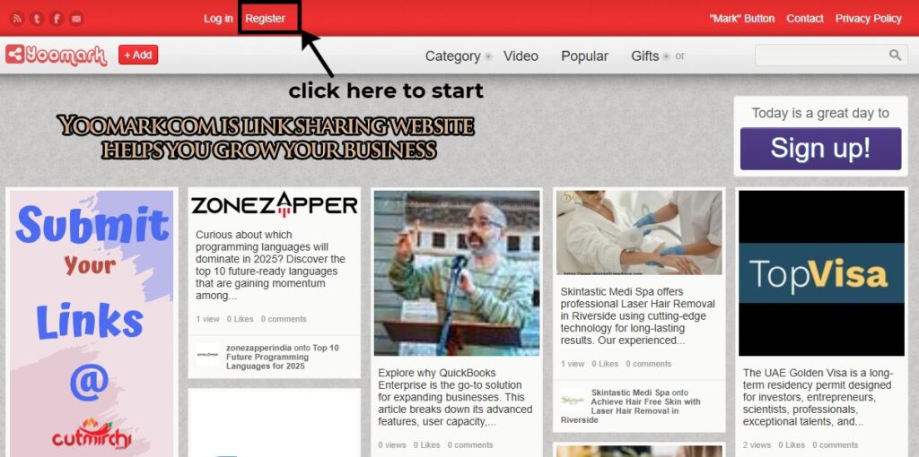 Step 1: Create your account by signing up on yoomark.com to gain free DR 62 backlink, AI Keyword Research, Backlink Directory, Auto‑publish Blog Article, Steal Competitor Keywords, Longtail Keyword Research, Guest Post Finder, Abun, Abun AI SEO, Seo tool, Free high quality backlinks, Ai content writer, AI SEO tool, ai blog writer, Startup submissions, Startup launch directories, seo content writing, Seo content creation, seo article writing, backlink building, How to Get High-Quality Backlinks for Free