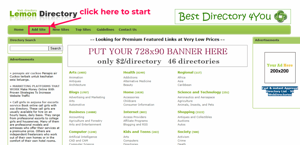 Step 1: Click on "add site" on lemon-directory.com to gain free DR 49 backlink, AI Keyword Research, Backlink Directory, Auto‑publish Blog Article, Steal Competitor Keywords, Longtail Keyword Research, Guest Post Finder, Abun, Abun AI SEO, Seo tool, Free high quality backlinks, Ai content writer, AI SEO tool, ai blog writer, Startup submissions, Startup launch directories, seo content writing, Seo content creation, seo article writing, backlink building, How to Get High-Quality Backlinks for Free